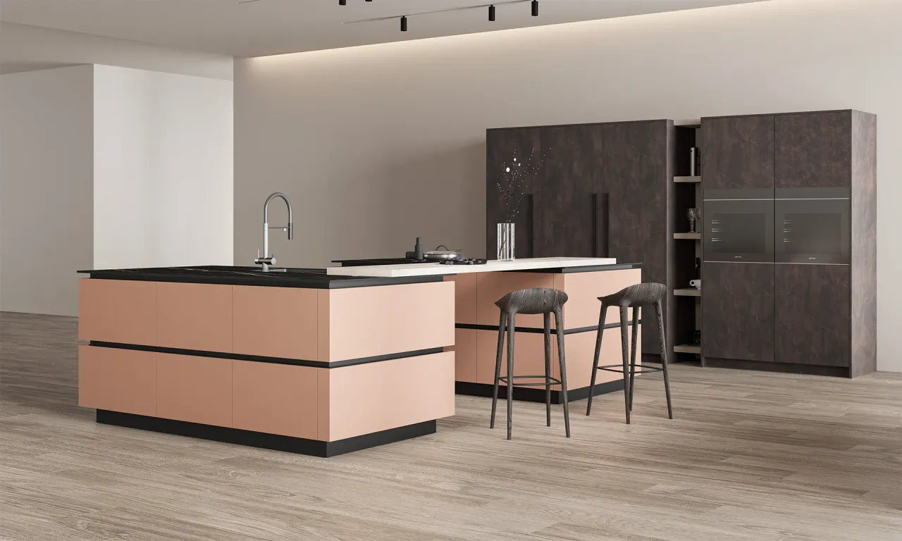 Фасады кухни ARTLINE в карамельных и терракотовых тонах