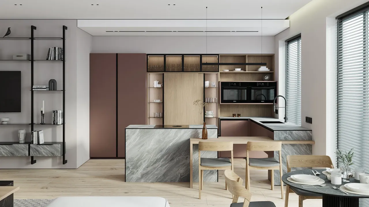 Фото кухни ASTRA с подвесной конструкцией и воздушным пространством