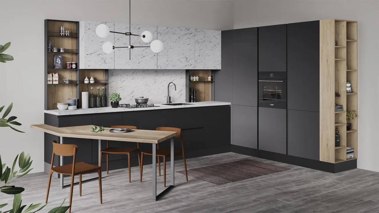 Бархатная текстура мрамора на фасадах кухни CARRARA BIANCO крупным планом