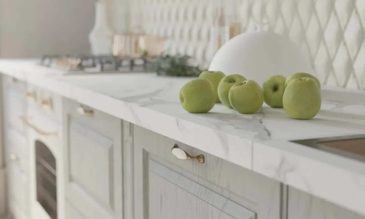 Витражное стекло Charme на витринных дверцах кухни