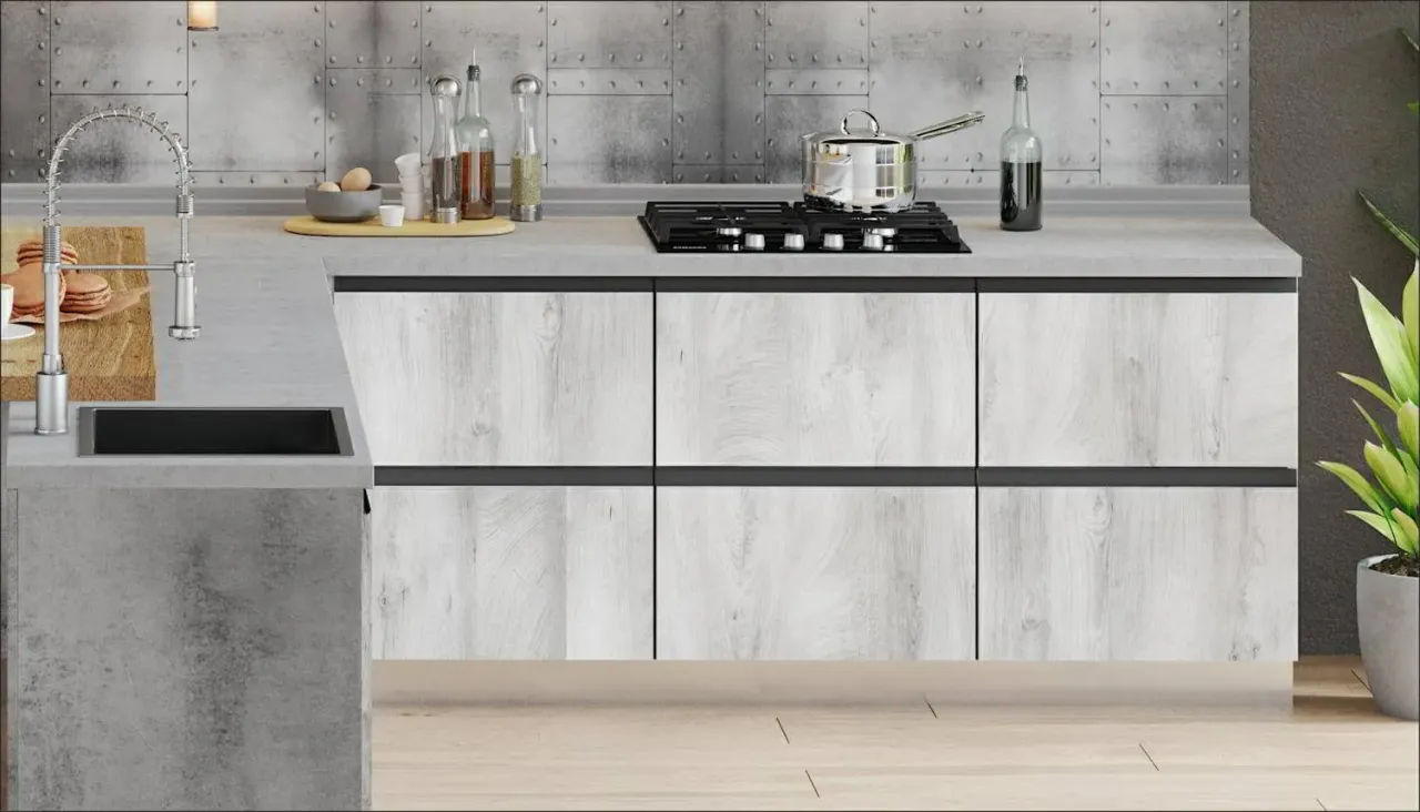 Фасады кухни LOFT с оптическими 3D-эффектами древесины
