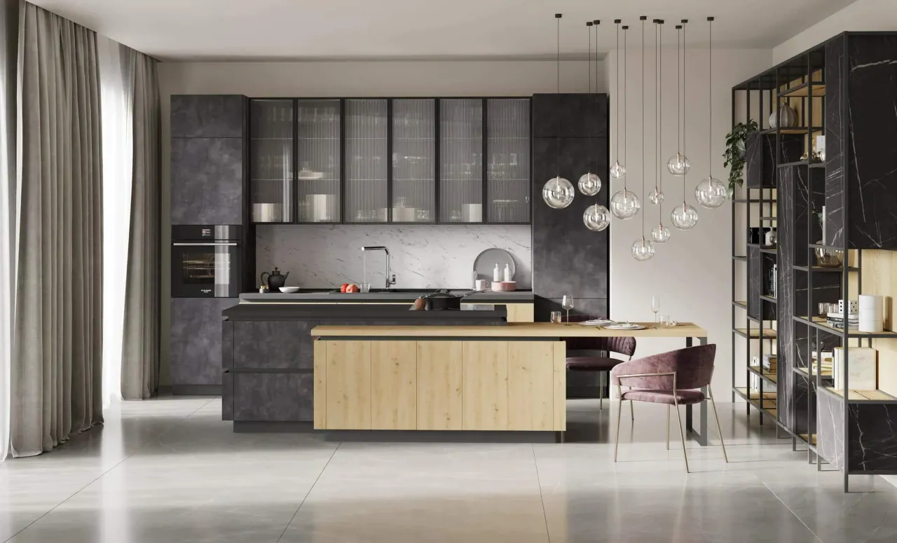 Фото кухни SILVER SLATE с фасадами сланец металл серебристо-серый